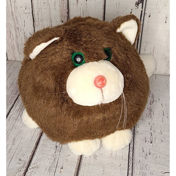 12" Vintage Applause Plum Puddy Brown & White Round Cat Plush Stuffed Animal - Picture 1 of 3